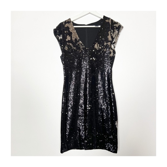 French Connection Women's Dress Size 6 Black Bronze Tan Sequins RARE - Picture 1 of 5